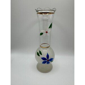 Bartlett Collins Frosted Hand Painted Gay Fad Vase 9"H x 3"Diam. Blue & white